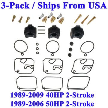 3-Pack Yamaha Outboard Carburetor Rebuild Kit 2-Stroke 1989-09 40Hp / 89-06 50Hp