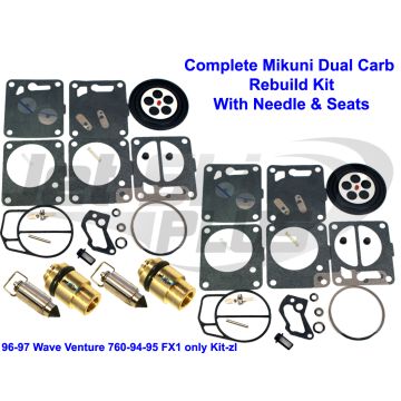 Yamaha Dual Mikuni Carburetor Rebuild Kit & Needle/Seat Wave Venture 760 FX-1