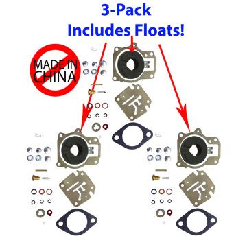 Johnson Evinrude Triple Carb Carburetor Repair Kit w/ FLOAT 50 55 60 65 70 75 HP