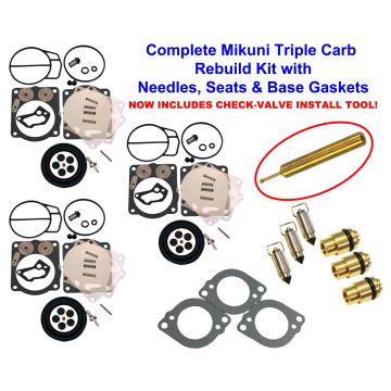 Yamaha Triple Mikuni Carburetor Rebuild Kit w Needle, Seat, Gaskets GP1200R Tool