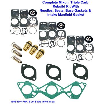 Yamaha Triple Mikuni Carb Rebuild Kit & Needle/Seat  LS LX 2000 210 w/ Gaskets