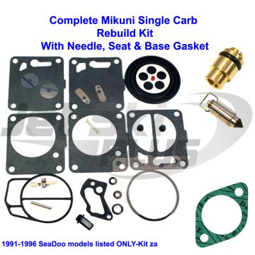 SeaDoo Mikuni Carburetor Rebuild Kit & Needle Seat & Base Gasket GTS 587 92-96